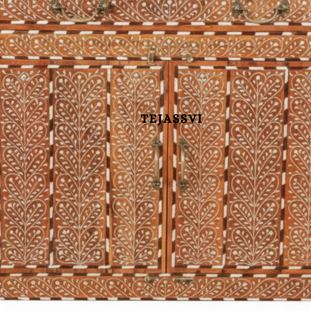 Handmade Wood Bone Inlay Modern Sideboards / Wood Bone Inlay Console | Wood Bone Inlay Cabinet With 2 Drawer & 2 Door Furniture  | Wooden Sideboards | Luxury Furniture.