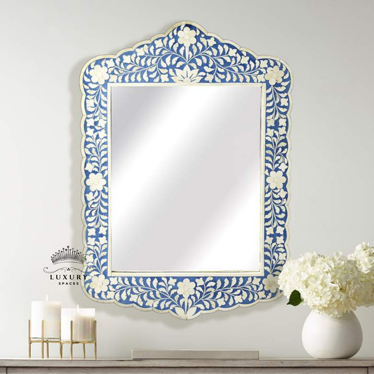 Bone Inlay floral design Blue Color Wall Hanging Large Mirror  / wooden bone inlay wall mirror / Wall Décor / Wall Hanging .