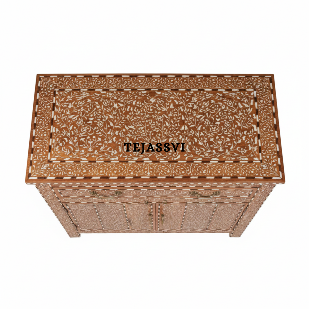 Handmade Wood Bone Inlay Modern Sideboards / Wood Bone Inlay Console | Wood Bone Inlay Cabinet With 2 Drawer & 2 Door Furniture  | Wooden Sideboards | Luxury Furniture.