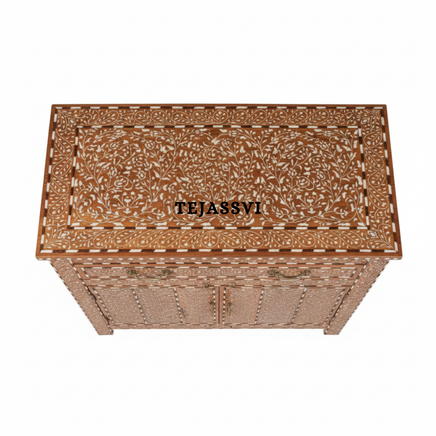 Handmade Wood Bone Inlay Modern Sideboards / Wood Bone Inlay Console | Wood Bone Inlay Cabinet With 2 Drawer & 2 Door Furniture  | Wooden Sideboards | Luxury Furniture.