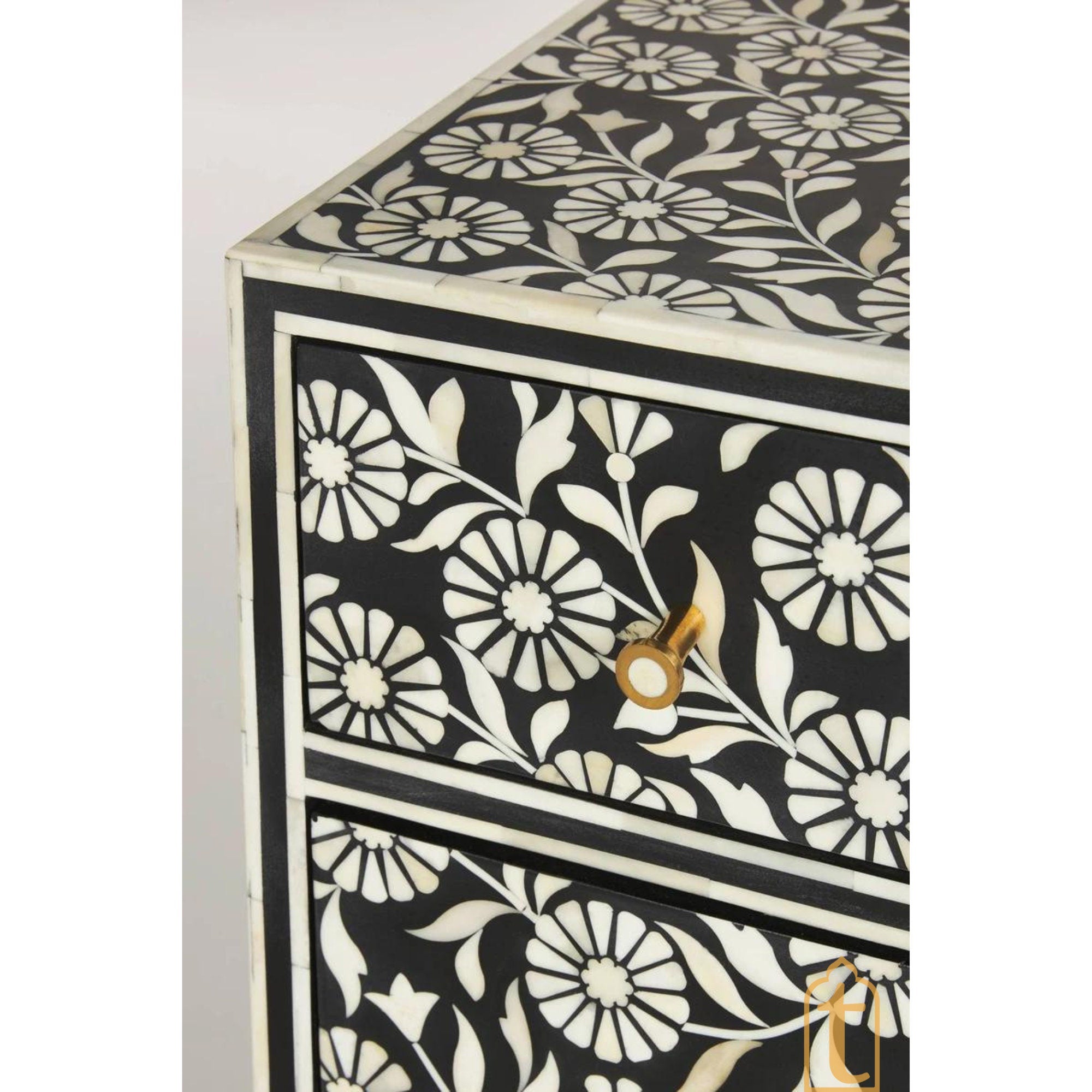 Bone Inlay Console / Bone Inlay Chest of 3 Drawers stripe Pattern 3 Drawer Dresser / Bone Inlay Dresser / Bone Inlay Sideboard / Optical Cabinet.