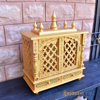 Wooden Prayer Room Altar | Large Wall Mounted Temple with Doors | Handmade Brown Pooja Mandir for Home