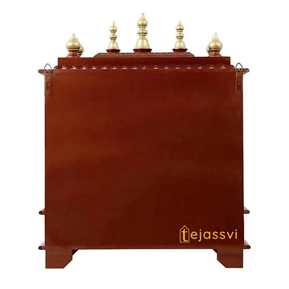Large Wooden Temple for Home with Doors | Wall Mounted Pooja Mandir | Handmade Brown Prayer Altar for Diwali