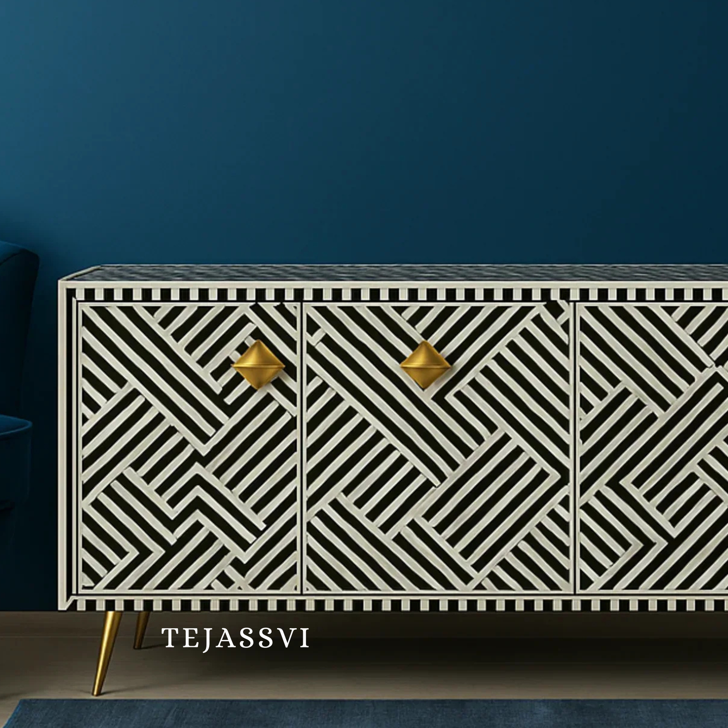 Bone Inlay Sideboard /  Wooden Bone inlay 4 Door Dresser / Bone Inlay TV Unit  / Bone inlay Buffet / Large Dresser /  Storage Unit.