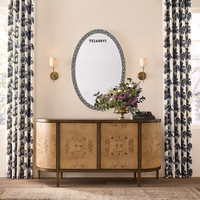 Bone Inlay Floral Design Black Rectangle Wall Hanging Mirrors For House Décor