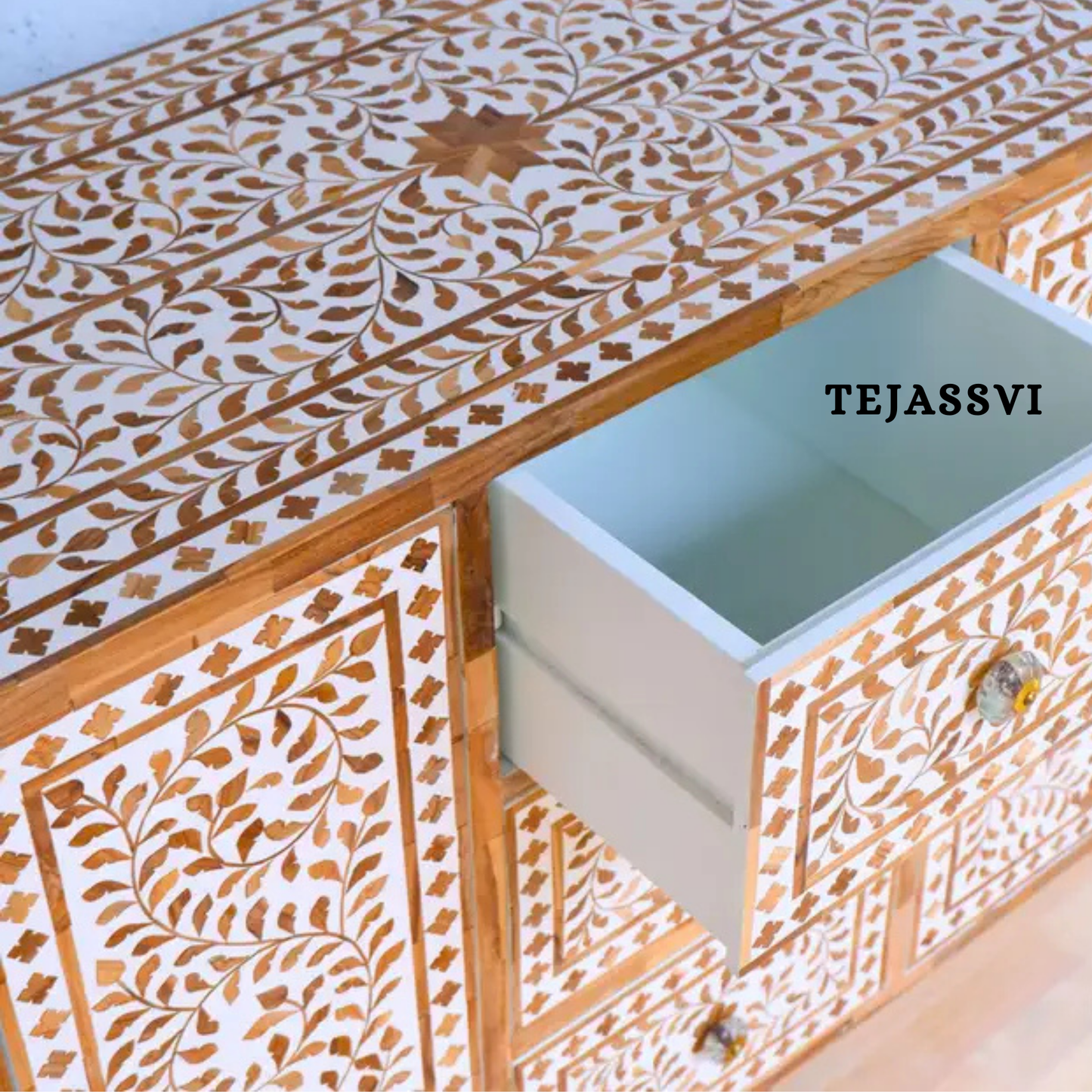 Handmade Wood Inlay Sideboards / Wood Inlay Console / Wood Inlay Chest of Drawer / Luxury Furniture / Wood Inlay Cabinet with Door & Drawer .