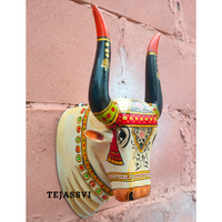 Wooden Carving Bull Head | Bull | Nandi Head Mask Wall Décor. Wall Hanging. Ethnic Indian Art Best Minimalist Gift Idea for Christmas/Diwali