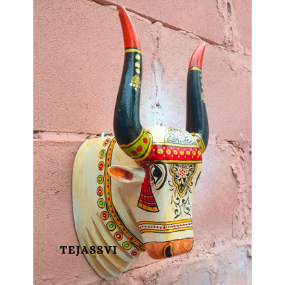 Wooden Carving Bull Head | Bull | Nandi Head Mask Wall Décor. Wall Hanging. Ethnic Indian Art Best Minimalist Gift Idea for Christmas/Diwali