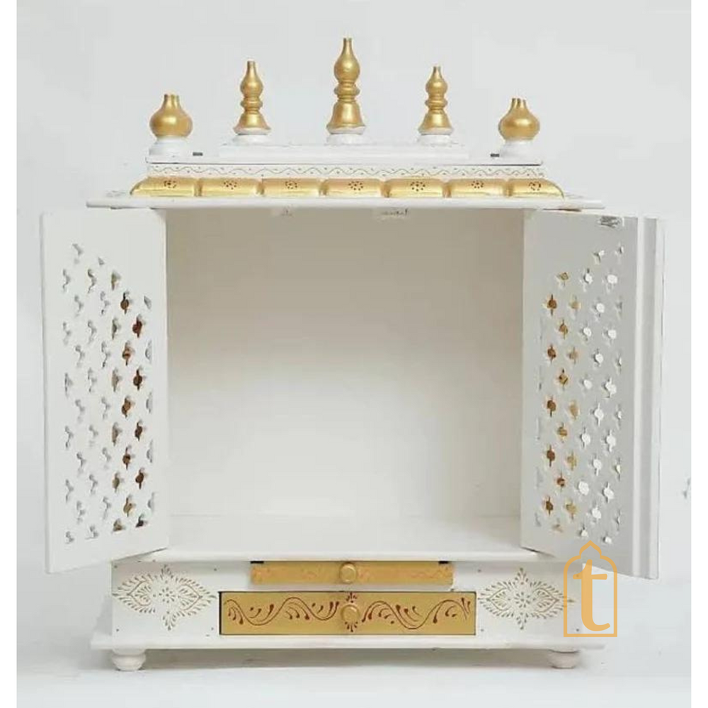 Brown Wooden Temple with Door | Handmade Wall Mounted Pooja Mandir | Large Home Prayer Altar for Diwali