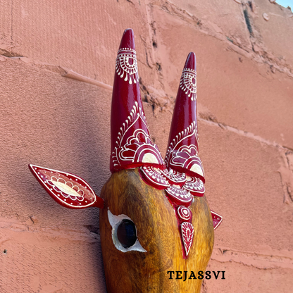 16 Wooden Cow Head | Bull | Nandi Head Mask Wall Décor. Wooden Wall Hanging.Ethnic Indian Art Best Minimalist Gift Idea for Christmas/Diwali