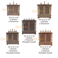 Large Wooden Temple for Home with Doors | Wall Mounted Pooja Mandir | Handmade Brown Prayer Altar for Diwali