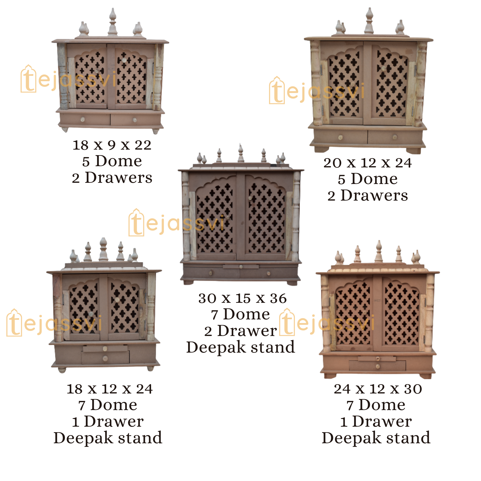 Large Wooden Temple for Home with Doors | Wall Mounted Pooja Mandir | Handmade Brown Prayer Altar for Diwali
