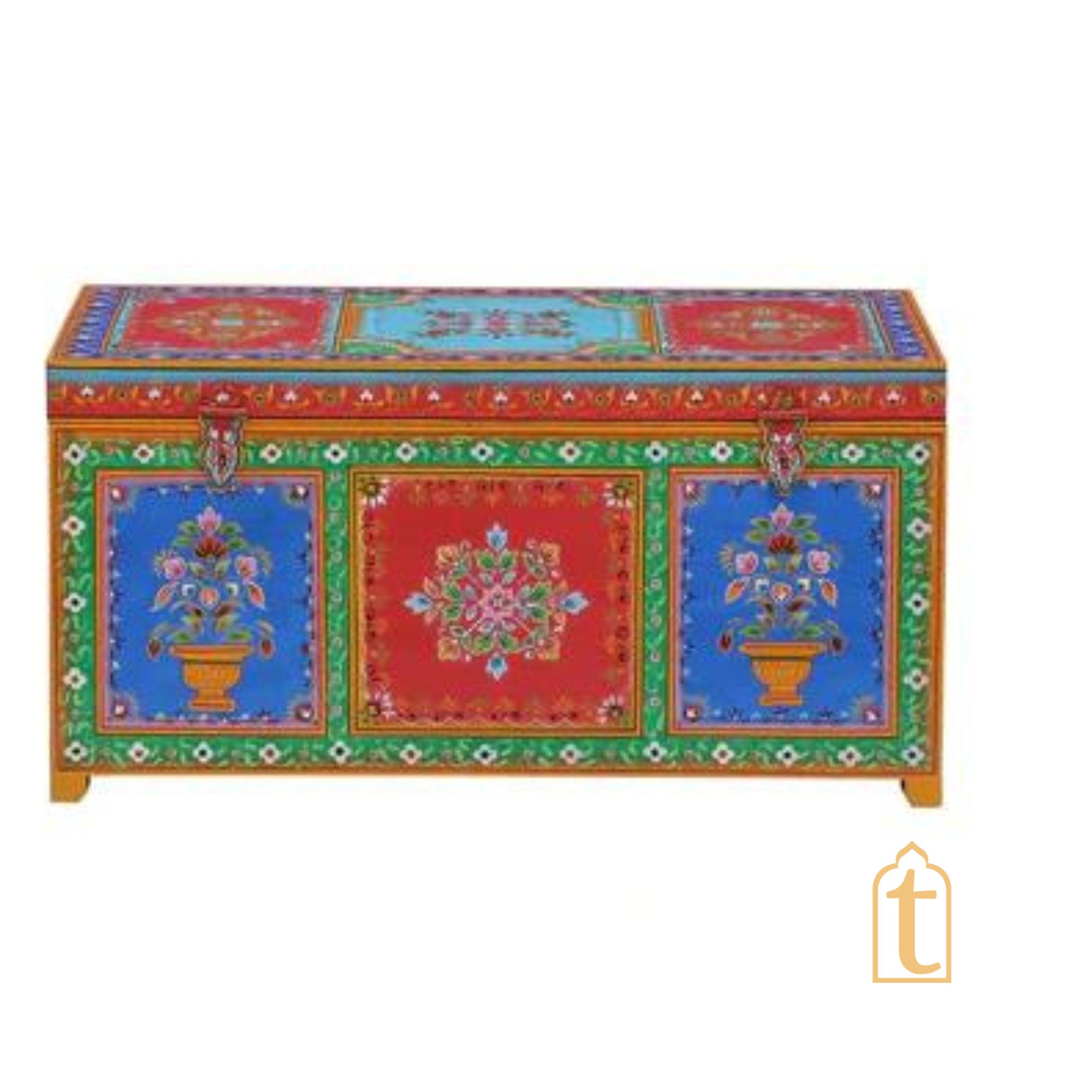 Indian Wooden Hand Painted Storage Trunk / Treasure Chest / Wooden Furniture Home and living / Painted Storage Hand Painted Indian Jewelry / Treasure Box.