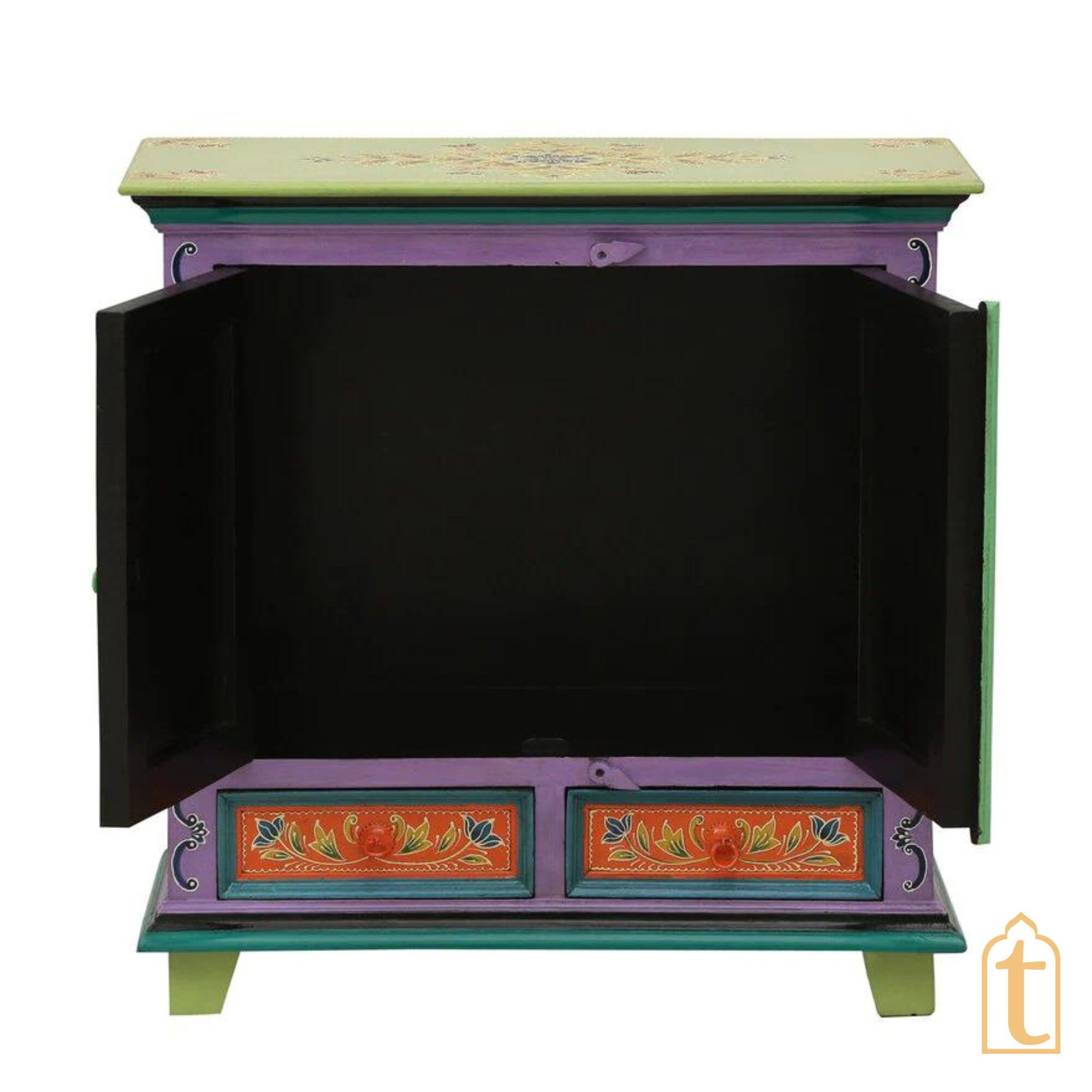 Wooden Hand Painted Hand painted Wooden Chest Drawers / Side Table | Small Chest of Drawer for Living Room | Traditional Side Table with Drawers.