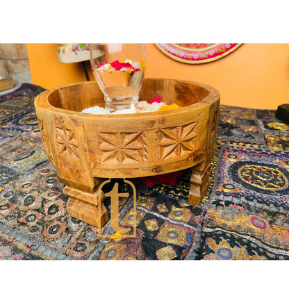 Wooden Chakki Table / Indian Carved Coffee Table / Indian Handicraft Coffee Table / Grinder Coffee Table / Garden Coffee Table.