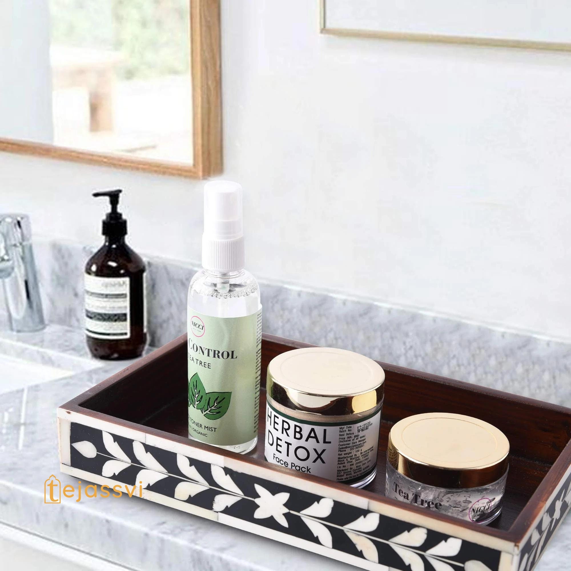Bathroom Tray Parlour Whist Pattern Black & White 10x6 Inch | Bone Inlay  Serving Tray, Bone Inlaid Rectangular Tray , Decorative tray