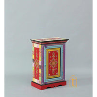 Hand Painted Solid Wood Embossed Bedside Cabinet In Multi Color, Nightstand hand paint night lamp stand.