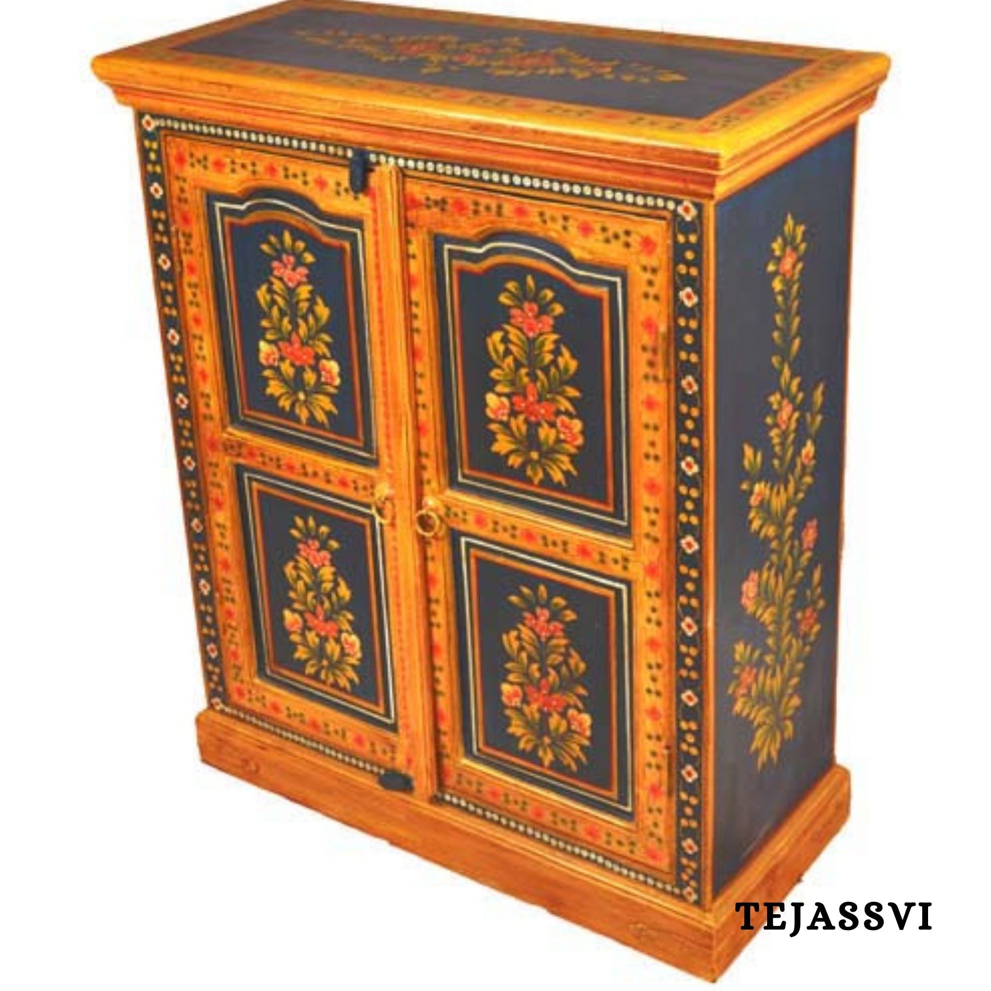 Indian Floral Designed Side Storage / Big Cabinet / Hand Painted Furniture / Wooden Big Cabinet / Living Room Furniture.