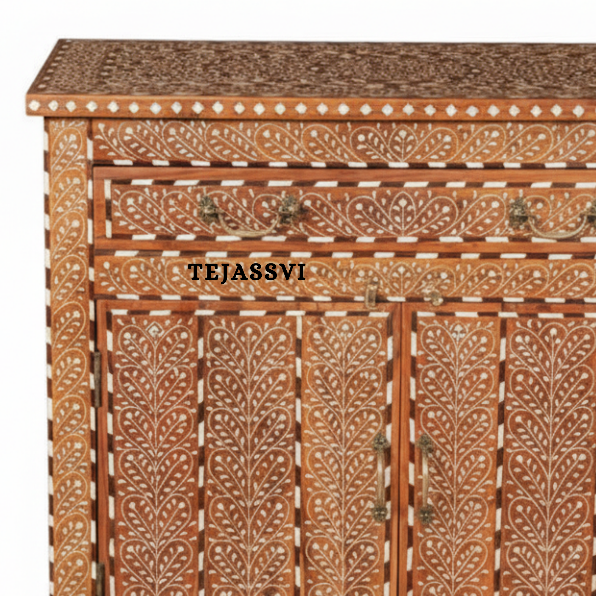 Handmade Wood Bone Inlay Modern Sideboards / Wood Bone Inlay Console | Wood Bone Inlay Cabinet With 2 Drawer & 2 Door Furniture  | Wooden Sideboards | Luxury Furniture.