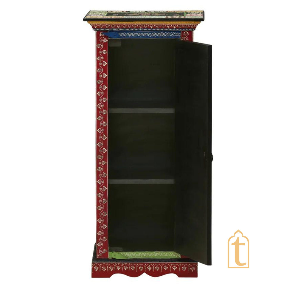 Indian Hand Painted Solid Wood Hand-Painted 1 Door Wardrobe / Wooden Handmade Indian Painted Wooden Small Cabinet / Wooden Wardrobe.