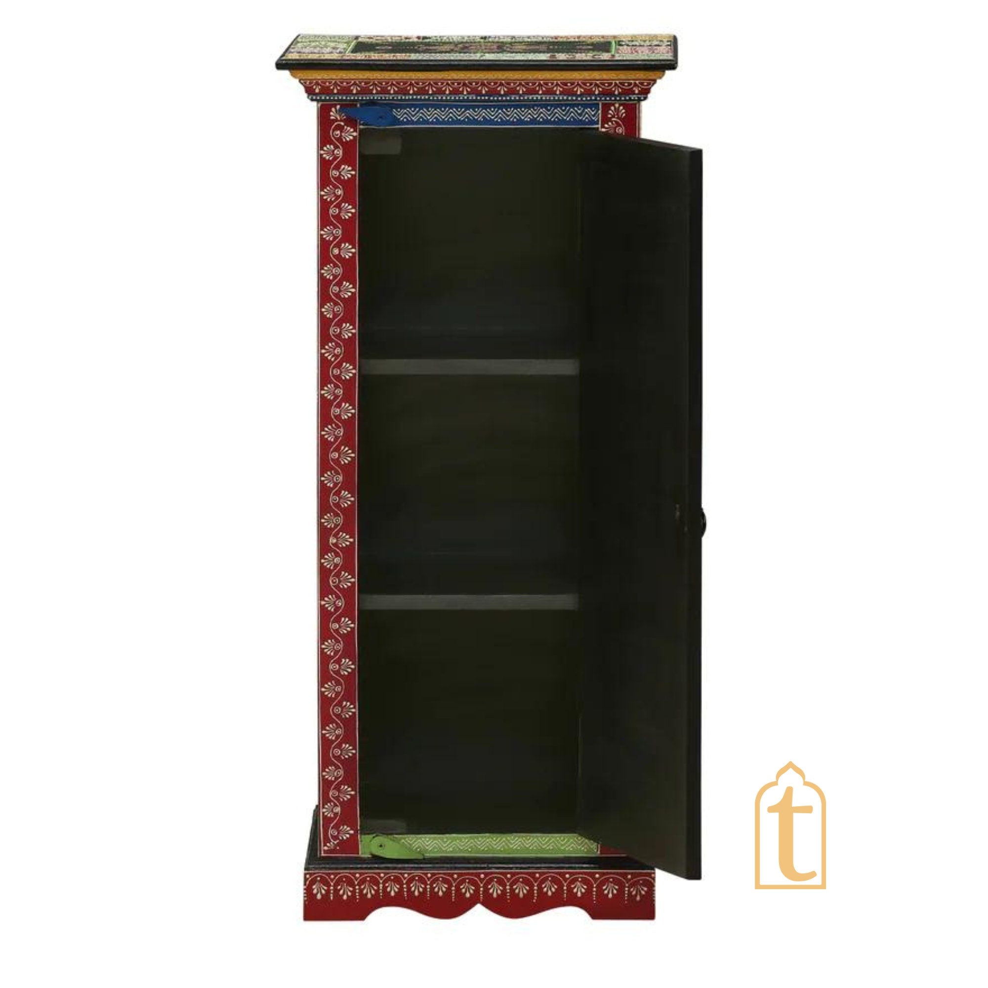 Indian Hand Painted Solid Wood Hand-Painted 1 Door Wardrobe / Wooden Handmade Indian Painted Wooden Small Cabinet / Wooden Wardrobe.