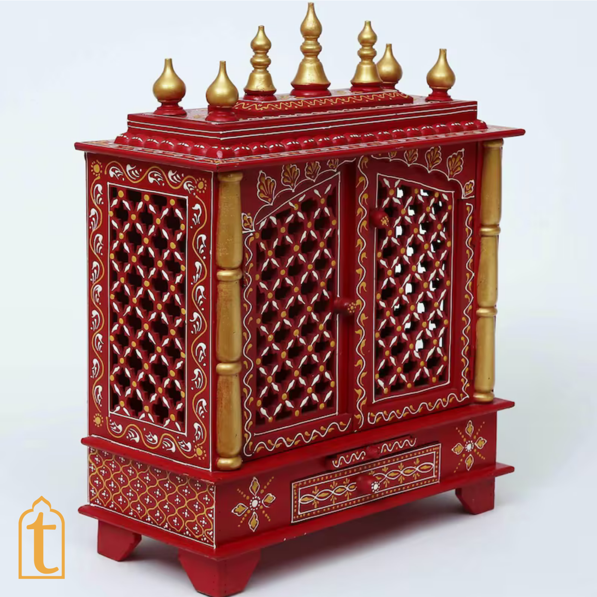 Handcrafted Wooden Temple Mandir: Indian Pooja Ghar, Wall Mount Decor