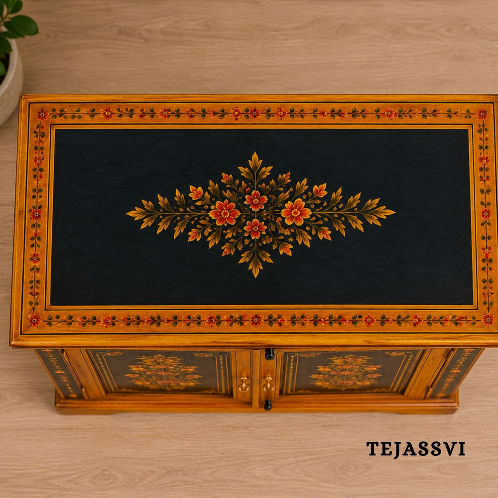 Indian Floral Designed Side Storage / Big Cabinet / Hand Painted Furniture / Wooden Big Cabinet / Living Room Furniture.