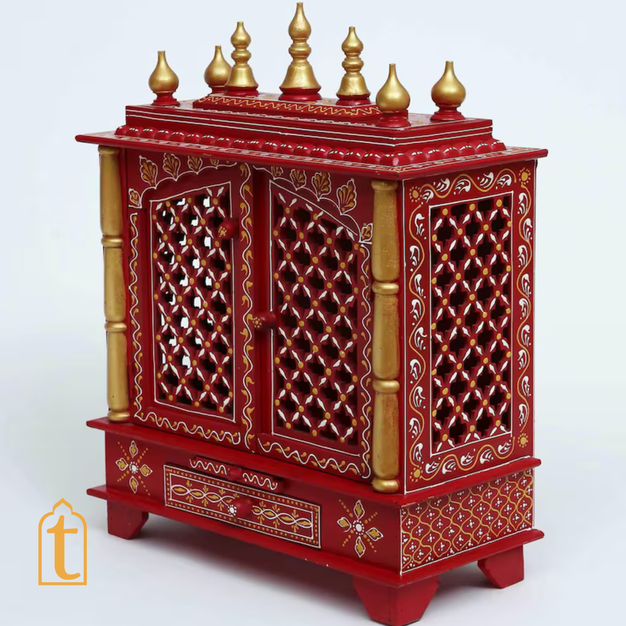 Handcrafted Wooden Temple Mandir: Indian Pooja Ghar, Wall Mount Decor
