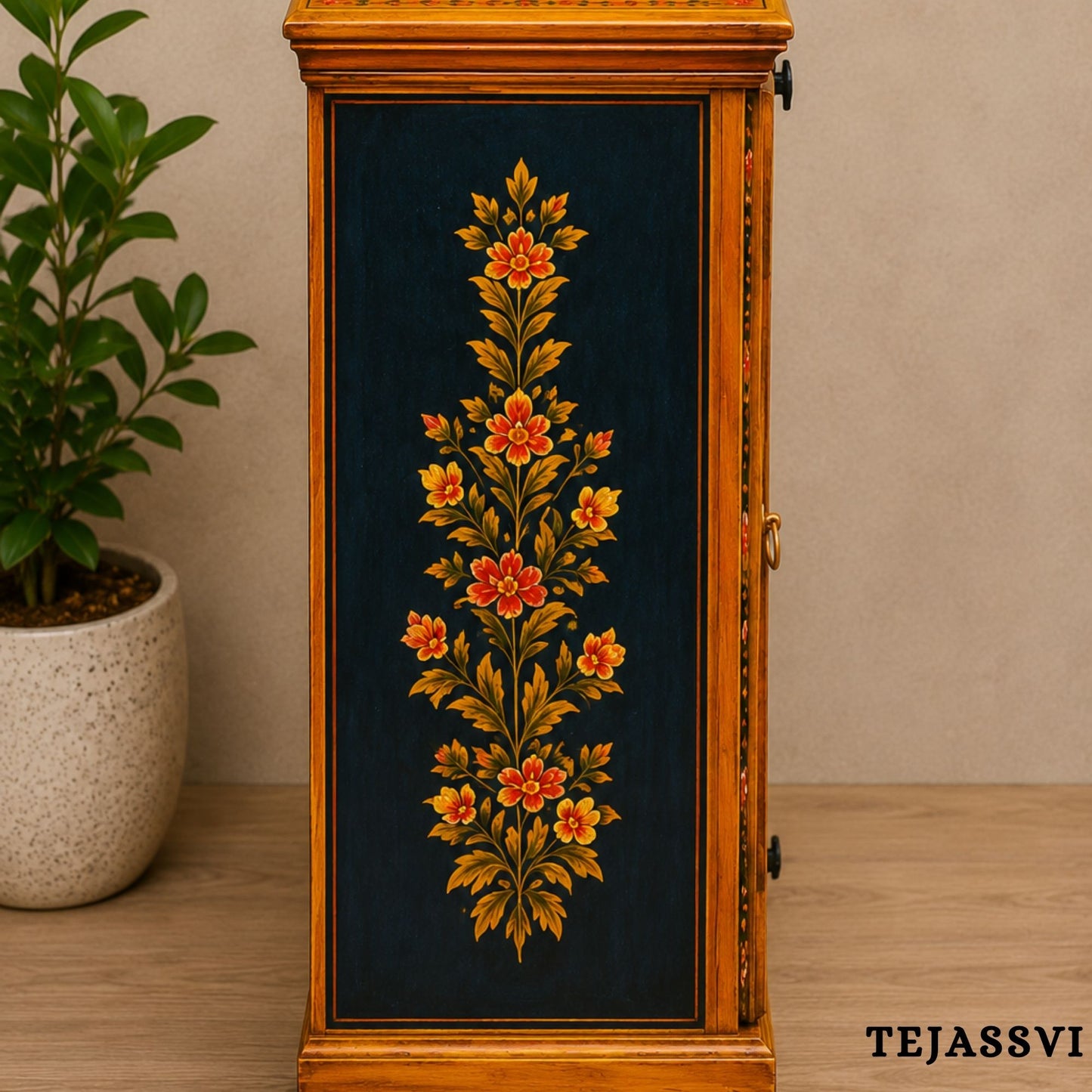Indian Floral Designed Side Storage / Big Cabinet / Hand Painted Furniture / Wooden Big Cabinet / Living Room Furniture.