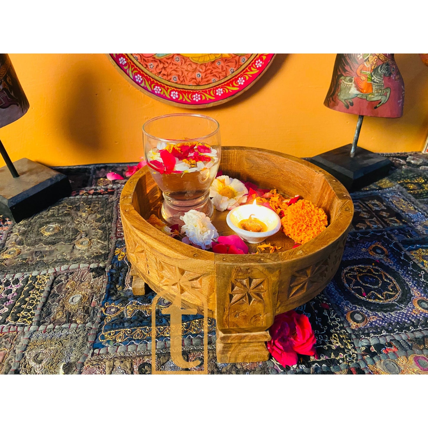 Wooden Chakki Table, Indian Carved Coffee Table, Indian Handicraft Coffee Table, Grinder Coffee Table, Garden Coffee Table