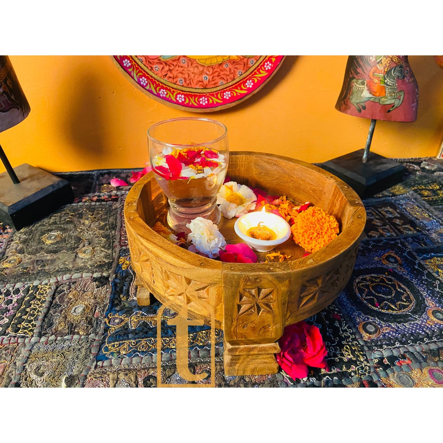 Wooden Chakki Table, Indian Carved Coffee Table, Indian Handicraft Coffee Table, Grinder Coffee Table, Garden Coffee Table