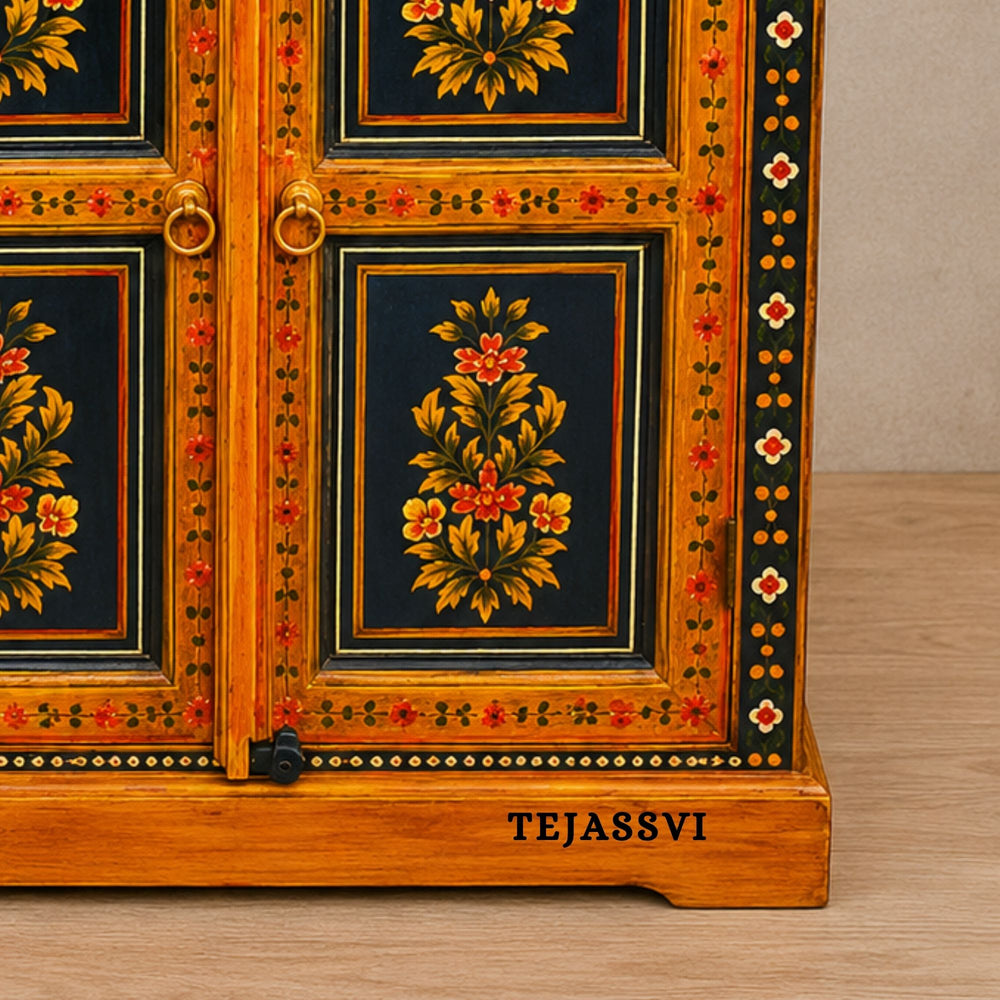 Indian Floral Designed Side Storage / Big Cabinet / Hand Painted Furniture / Wooden Big Cabinet / Living Room Furniture.