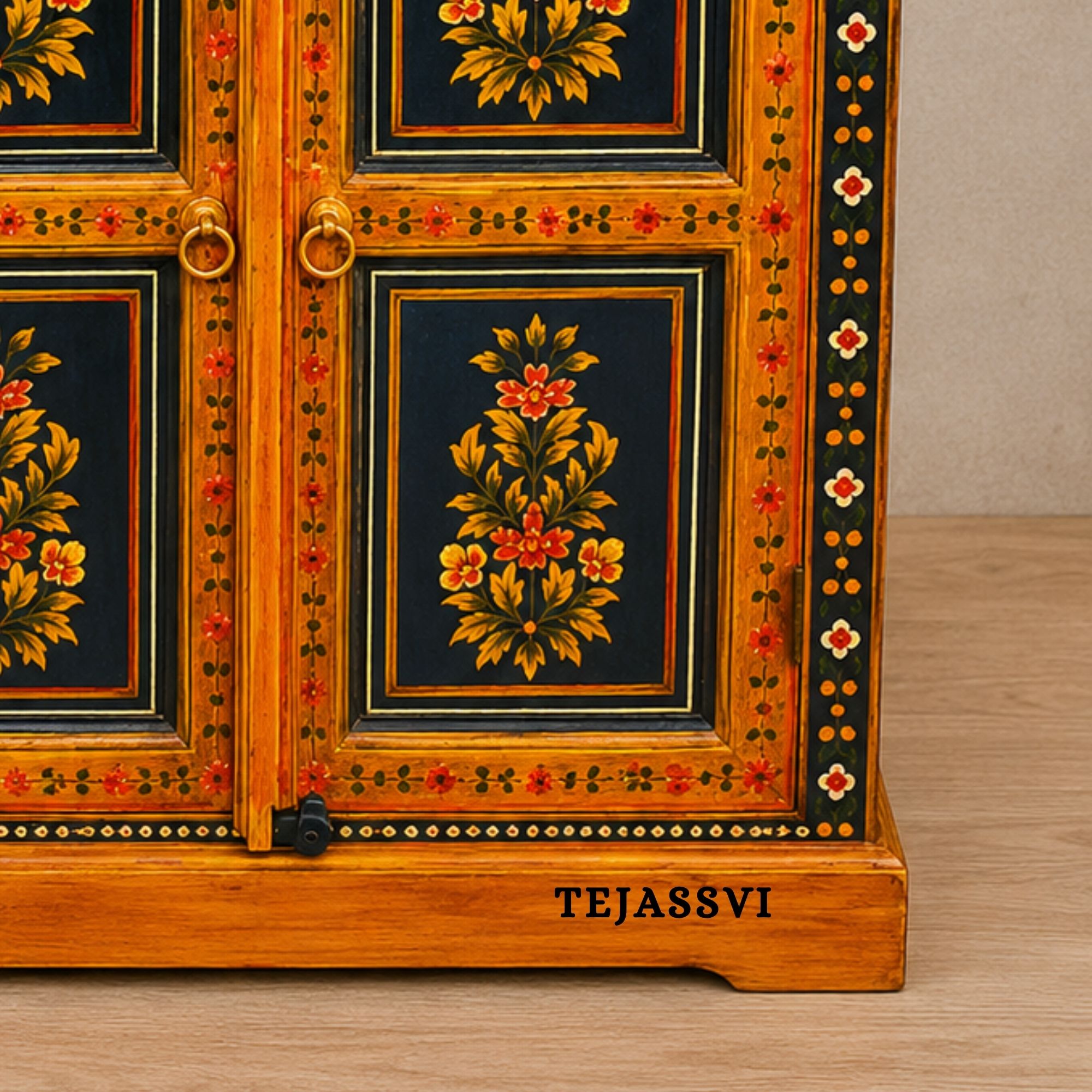 Indian Floral Designed Side Storage / Big Cabinet / Hand Painted Furniture / Wooden Big Cabinet / Living Room Furniture.
