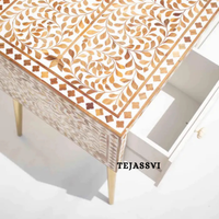 Handmade Wood Inlay Modern Desk / Console Table | Wood Inlay Desk With 2 Drawer Furniture With Metal Legs | Wooden Side Table | Luxury Table.