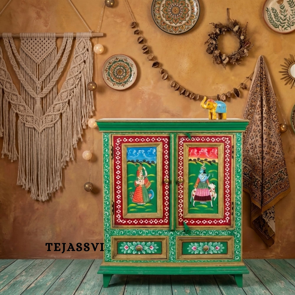 Indian Floral Designed Side Storage / Big Cabinet / Hand Painted Furniture / Wooden Big Cabinet / Living Room Furniture.