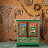 Indian Floral Designed Side Storage / Big Cabinet / Hand Painted Furniture / Wooden Big Cabinet / Living Room Furniture.