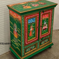 Indian Floral Designed Side Storage / Big Cabinet / Hand Painted Furniture / Wooden Big Cabinet / Living Room Furniture.