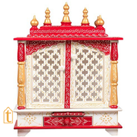 Handcrafted Wooden Temple Mandir: White & Gold Pooja Ghar with Hanging