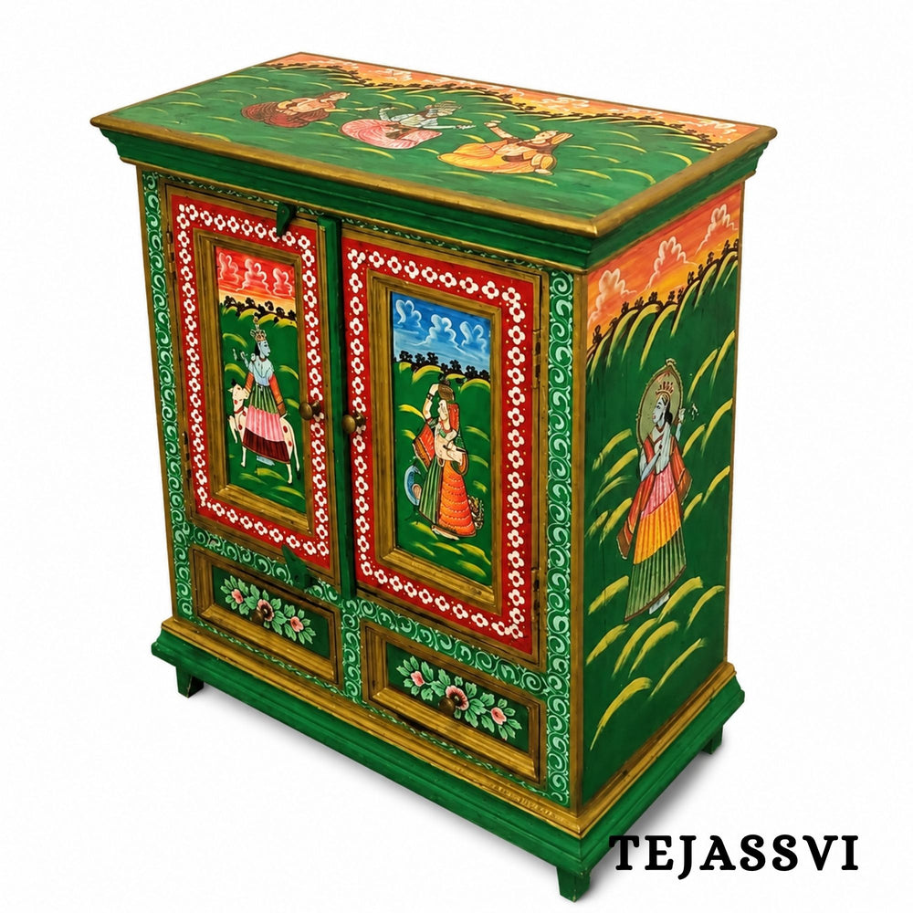 Indian Floral Designed Side Storage / Big Cabinet / Hand Painted Furniture / Wooden Big Cabinet / Living Room Furniture.