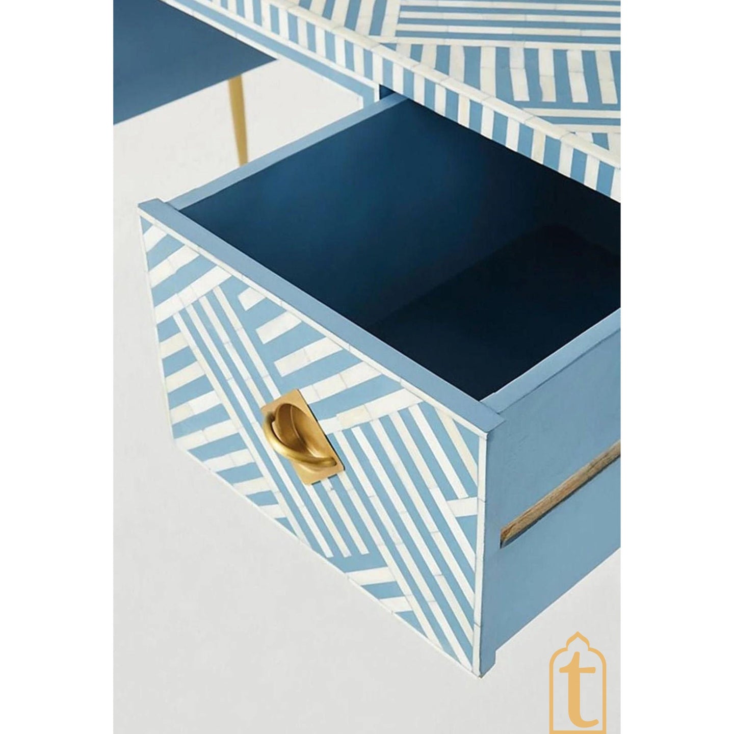 Bone inlay Work Desk | laptop table | console table, Bone Inlay Optical Design 2 Drawers Desk Sky Blue,  Optical Design Study wooden Table.