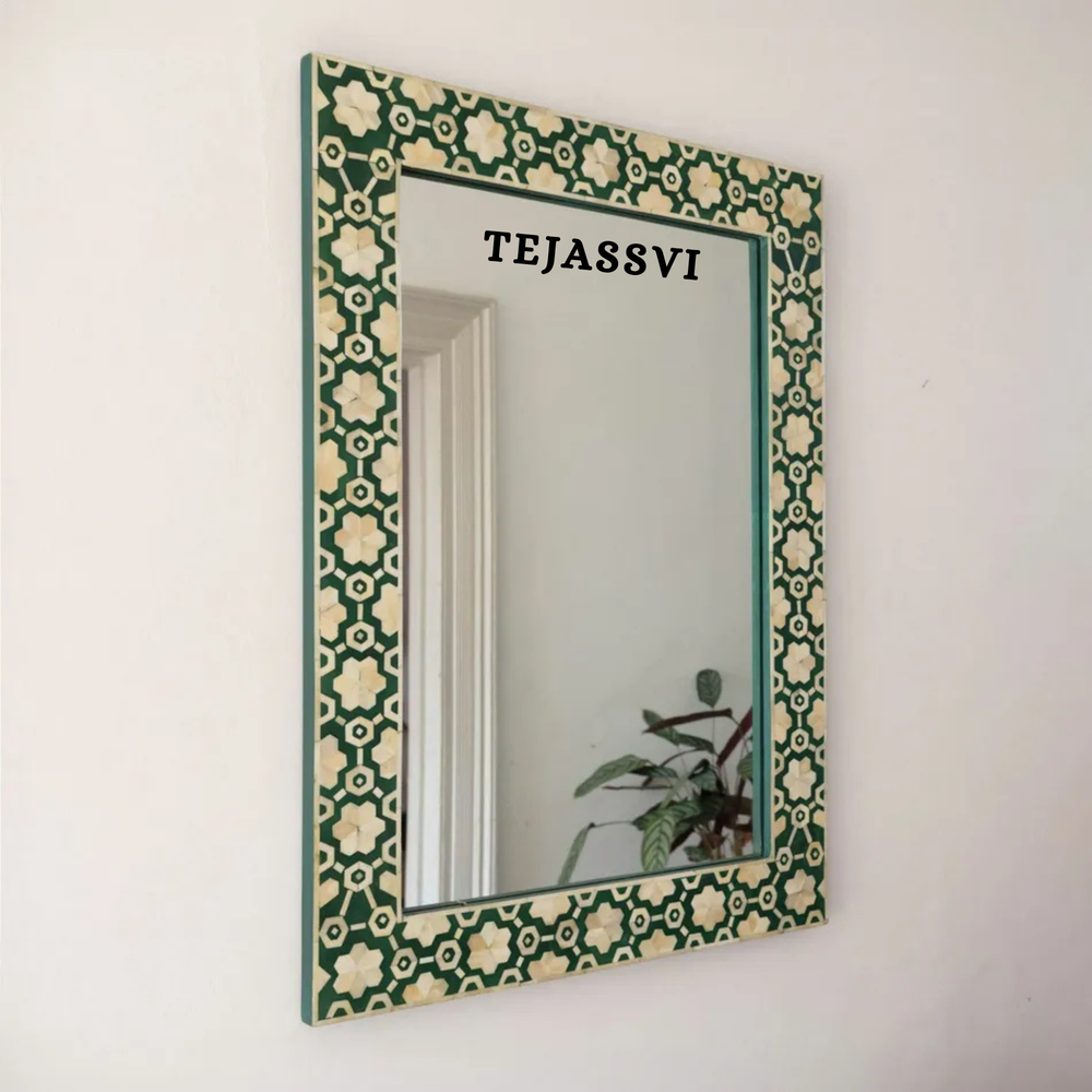 Bone Inlay Geometric Green Resin Wall Hanging Large Mirror for Wall Décor