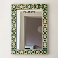 Bone Inlay Geometric Green Resin Wall Hanging Large Mirror for Wall Décor