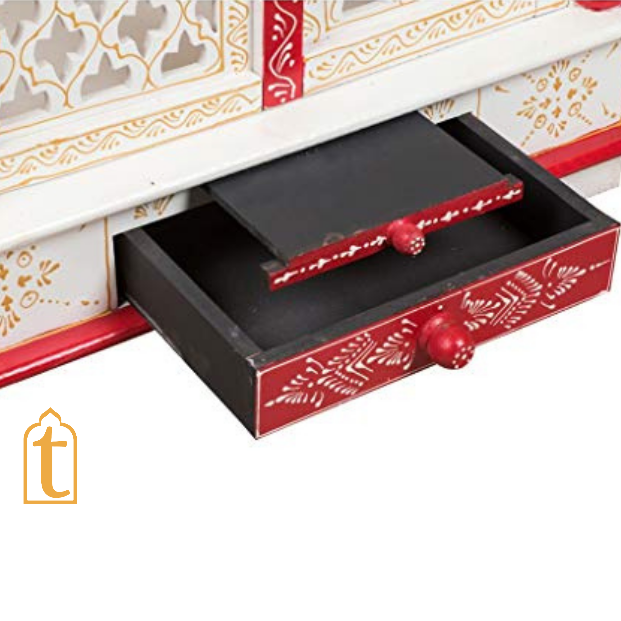 Handcrafted Wooden Temple Mandir: White & Gold Pooja Ghar with Hanging