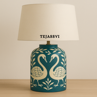Wooden Bone Inlay Floral and swan Pattern Lamp for Bedroom / Bone Inlay Bed Room Lamp / Bedroom Décor Lamp / Handmade Inlay Table Lamp Home Decor Accent Light