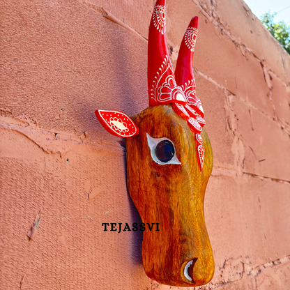16 Wooden Cow Head | Bull | Nandi Head Mask Wall Décor. Wooden Wall Hanging. Ethnic Indian Art Best Minimalist Gift Idea for Christmas/Diwali