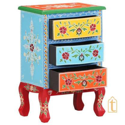 Hand painted Wooden Bedside Table Drawer-Almirah, Bedroom Decorative Night Lamp Stand Table, Beautiful Painted Wooden Cupboard.