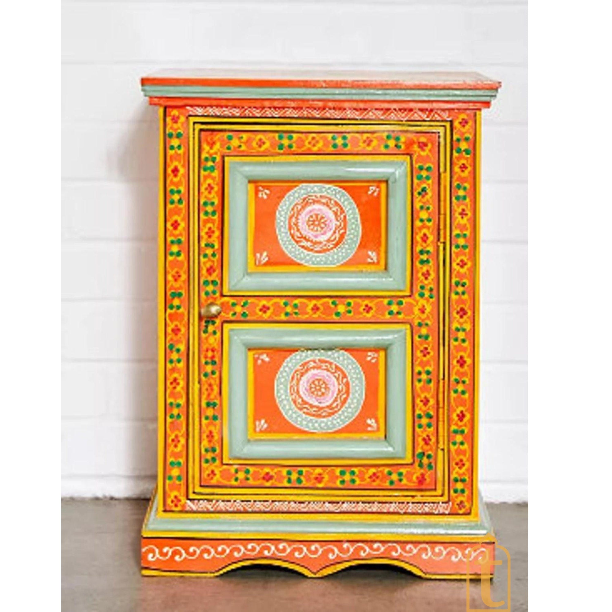Hand-painted Bedside Wooden Table in Rajasthani Artistry with Uniquely Designed Beautiful / Side Table / Indian Flower Stand Table / Nightstand.