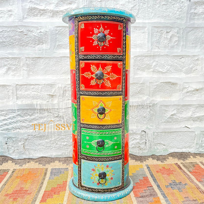 Handmade Hand Painted Round Side Table, Indian Painting Furniture Cabinet, Moroccan painted Furniture, Bedroom Furniture, Chest Of Dressers,