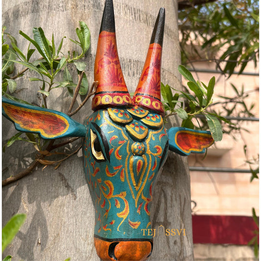 Wooden Cow Head | Bull | Nandi Head Mask Wall Décor. Wooden Wall Hanging. Ethnic Indian Art Best Minimalist Gift Idea for Christmas/Diwali