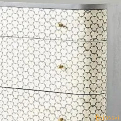 Bone Inlay Drawers semi round Geometric Pattern design Bedside Table/ nightstand | Bone Inlay side table, Bone Inlay chest of drawers.